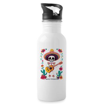 Mexican Mariachi Skeleton Guitarist Fiesta - Water bottle with straw - white - Right