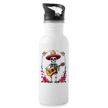 Mexican mariachi skeleton guitarist - Water bottle with straw - white - Right