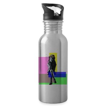 Urban Chic: Banksy-inspiriertes Mädchen - Trinkflasche mit integriertem Trinkhalm - Lightsilver - Rechts