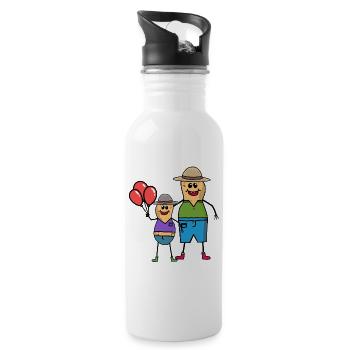 Birthday Peanut Father Son Family Child - Water bottle with straw - white - Right