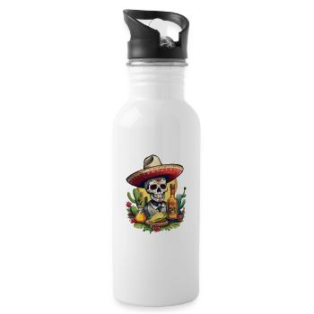 Skull Cinco De Mayo Lustiges Mexiko Design - Trinkflasche mit integriertem Trinkhalm - Weiß - Rechts