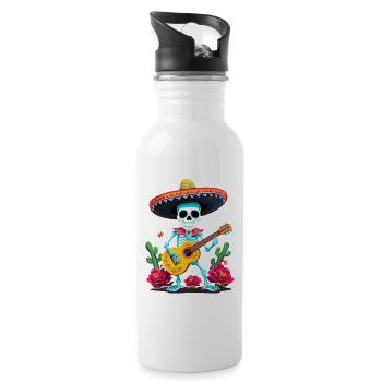 Mexican Mariachi Skeleton Guitarist Fiesta - Water bottle with straw - white - Right