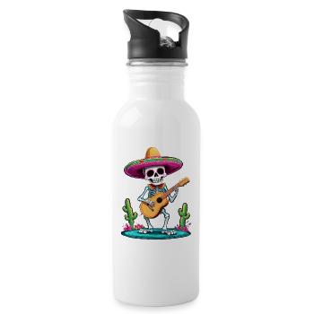 Mexican Mariachi Skeleton Guitarist Fiesta - Water bottle with straw - white - Right