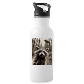 Funny Raccoon Selfie Alien Spaceship - Water bottle with straw - white - Right
