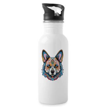 German Shepherd Dia de Muertos Day of the Dead - Water bottle with straw - white - Right