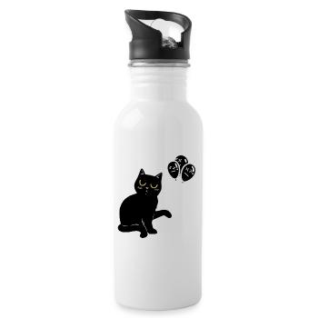 Schwarzer Kater Katze Halloween Luftballons - Trinkflasche mit integriertem Trinkhalm - Weiß - Rechts