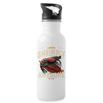 Shrimply Awesome, Garnele auf Seemandelbaumblatt - Trinkflasche mit integriertem Trinkhalm - Weiß - Rechts