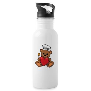 Teddy Koch Kochmütze kochen Teddybär Köchin - Trinkflasche mit integriertem Trinkhalm - Weiß - Rechts