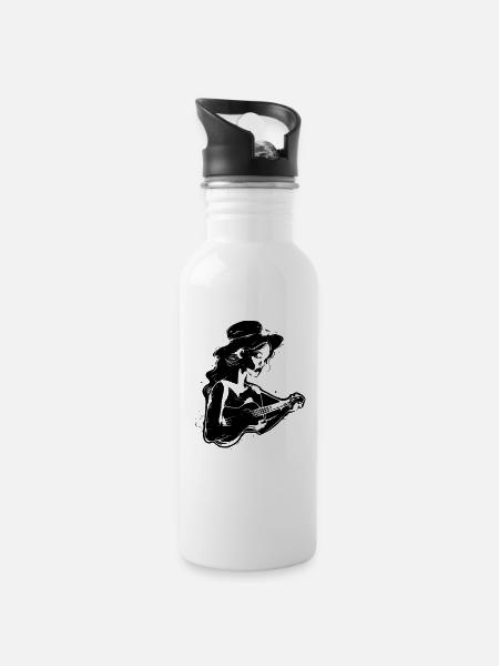 Hawaii Musikerin Skizze - Trinkflasche mit integriertem Trinkhalm - Weiß