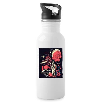 Astronaut in front of Japanese temple with flowers - Water bottle with straw - white - Right