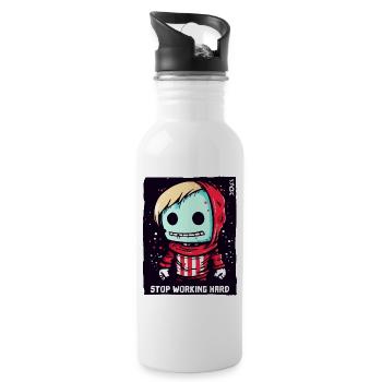 Stop the Hard Work: Cartoon Doll - Water bottle with straw - white - Right
