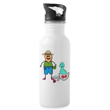 Erdnuss Tierpfleger Dino Baby Geburt Ei - Trinkflasche mit integriertem Trinkhalm - Weiß - Rechts