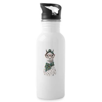 Funny Llama Alpaca Mother Design - Water bottle with straw - white - Right