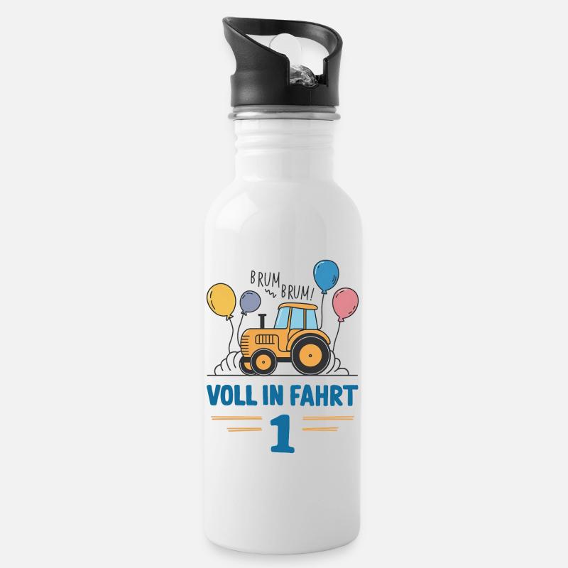 Cooler Traktor 1. Geburtstag: Bestseller Geschenk! - Trinkflasche mit integriertem Trinkhalm - Weiß