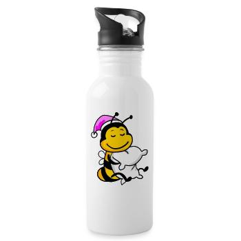 Bee Tired Sleep Off Sleeping Girl - Water bottle with straw - white - Right