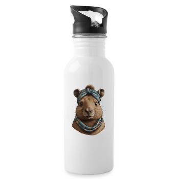 Funny Capymama Capybara Mom - Water bottle with straw - white - Right