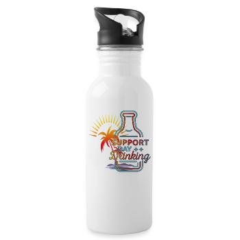 Support Day Drinking. Celebrations, refreshment, palm trees, - Water bottle with straw - white - Right