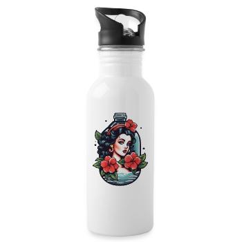 Tatouage de dessin animé classique et bouteille de parfum - Gourde avec paille intégrée - blanc - Droite