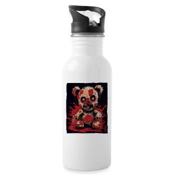 Gruseliges Zombie-Horror-Plüschtier-Bär - Trinkflasche mit integriertem Trinkhalm - Weiß - Rechts