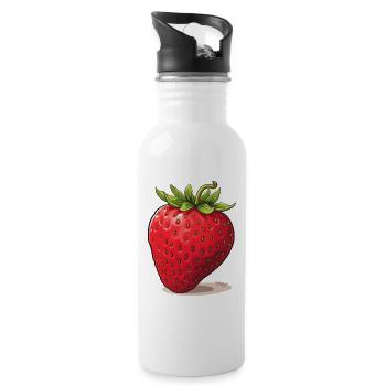 Eine Erdbeere - Trinkflasche mit integriertem Trinkhalm - Weiß - Rechts
