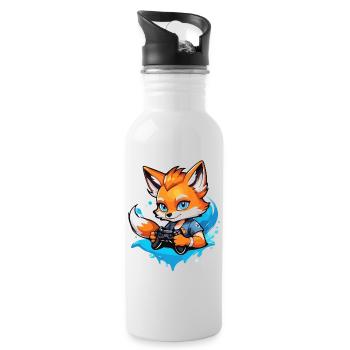 Gamer Cleverer Gaming Fuchs - Trinkflasche mit integriertem Trinkhalm - Weiß - Rechts