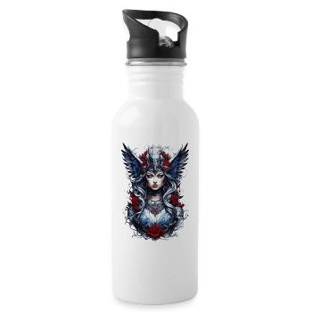 Valkyrie mit Raben Rosen Wikinger - Trinkflasche mit integriertem Trinkhalm - Weiß - Rechts