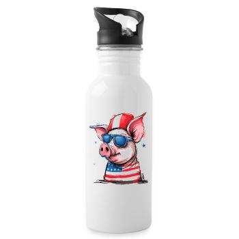 Pigtriotischer Patriot: Schwein der USA - Trinkflasche mit integriertem Trinkhalm - Weiß - Rechts