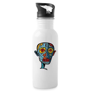 Cubist portrait of a zombie head - Water bottle with straw - white - Right