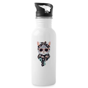 Cute Cat Mom Cat Lover Mom Style - Water bottle with straw - white - Right