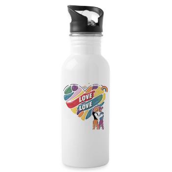 Love is Love – LGBTQIA+ Pride Herz Design - Trinkflasche mit integriertem Trinkhalm - Weiß - Rechts