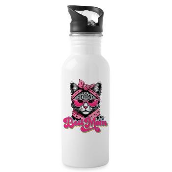 Best Mom Cute Cat Mom Style - Water bottle with straw - white - Right