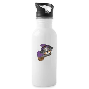 Australian Shepherd Halloween Hexe Kinder Hexen - Trinkflasche mit integriertem Trinkhalm - Weiß - Rechts