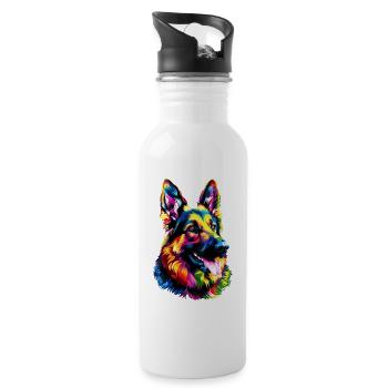 German Shepherd Bright Colors Pop Art Dog Shepherd Dogs - Water bottle with straw - white - Right