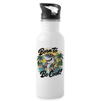 Funny shark with sunglasses summer vacation - Water bottle with straw - white - Right