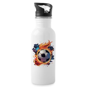 Ballon de football volant avec des flammes. - Gourde avec paille intégrée - blanc - Droite