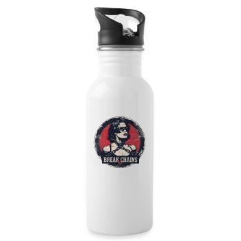 Dame: Breche die Ketten - Trinkflasche mit integriertem Trinkhalm - Weiß - Rechts