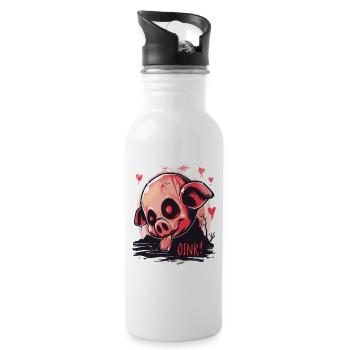 Nosferatu-Vampir-Zombie-Schweinchen, Oink! - Trinkflasche mit integriertem Trinkhalm - Weiß - Rechts