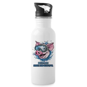 Taucher sind KLUG UND SCHÖN: Taucher-Schwein - Trinkflasche mit integriertem Trinkhalm - Weiß - Rechts