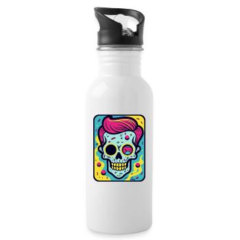 Funny, Cool Pop Art Skull Skull - Water bottle with straw - white - Right