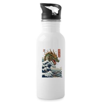 Vintage Ukiyo-E Welle Japan Drachen Aesthetic - Trinkflasche mit integriertem Trinkhalm - Weiß - Rechts