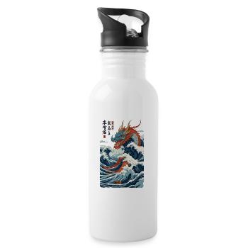 Art du dragon japonais vintage de style Ukiyo-E - Gourde avec paille intégrée - blanc - Droite