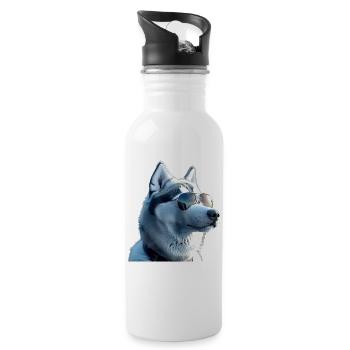 Husky Dogs Lover Dog Love Siberian Huskies - Water bottle with straw - white - Right