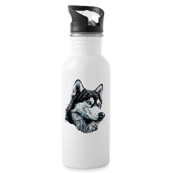 Husky Dogs Lover Dog Love Siberian Huskies - Water bottle with straw - white - Right