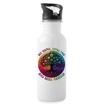 WIR WAREN, SIND UND BLEIBEN LGBTQIA+ - Trinkflasche mit integriertem Trinkhalm - Weiß - Rechts