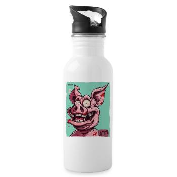 Verrücktes lustiges WTF Cartoon Schwein - Trinkflasche mit integriertem Trinkhalm - Weiß - Rechts