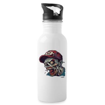 Baseball cap wearing angry zombie - Water bottle with straw - white - Right