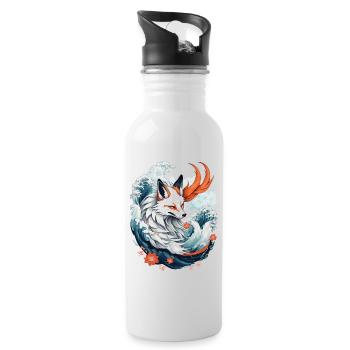 Japanese Kitsune Fox Anime Kawaii Fox Ghost - Water bottle with straw - white - Right