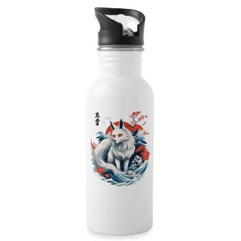 White Ukiyo-E Fox Japanese Kitsune Mask - Water bottle with straw - white - Right