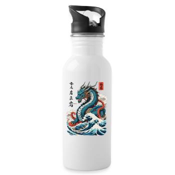 Vintage Ukiyo-E Kunst Japanischer Drache Design - Trinkflasche mit integriertem Trinkhalm - Weiß - Rechts