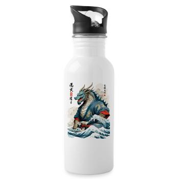 Vintage Samurai Dragon Anime Japan Art - Water bottle with straw - white - Right